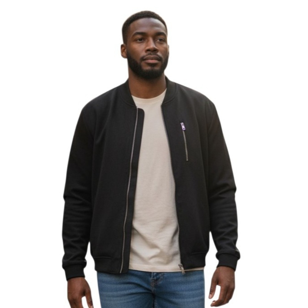 Ben Sherman Men's Faux Suede Full-Zip Black Bomber Long Sleeves Jacket Size XL